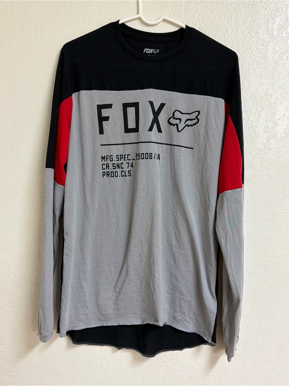Fox Men's Long Sleeve Colorblock Logo Tee - Gray Black Red